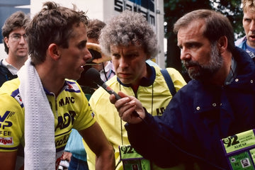 Greg LeMond is interviewed shortly after his last minute Tour de France victory in 1989.