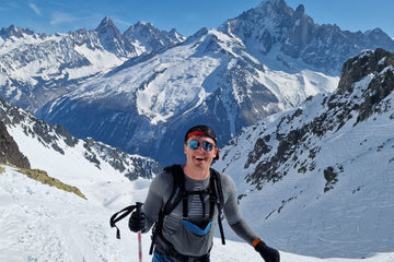 Sam Jackson of Cycling Legends Media ski touring in Chamonix, France