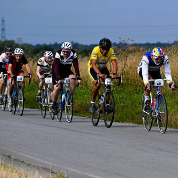 A group of riders including Maurice Burton (the first black British cycling champion) riding the Simpson Retro in 2024.