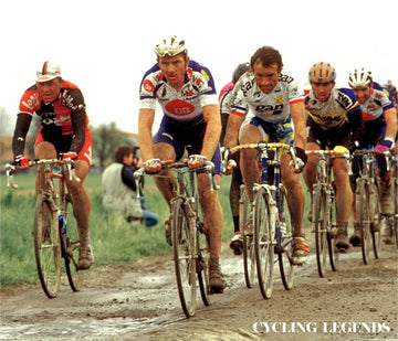 Johan Museuuw leading over the rough ground of Paris Roubaix