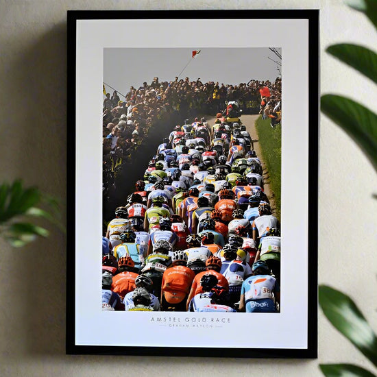 Amstel Gold Race. The peloton climbs the Gulpeneberg in Limburg through tight cobbled streets.