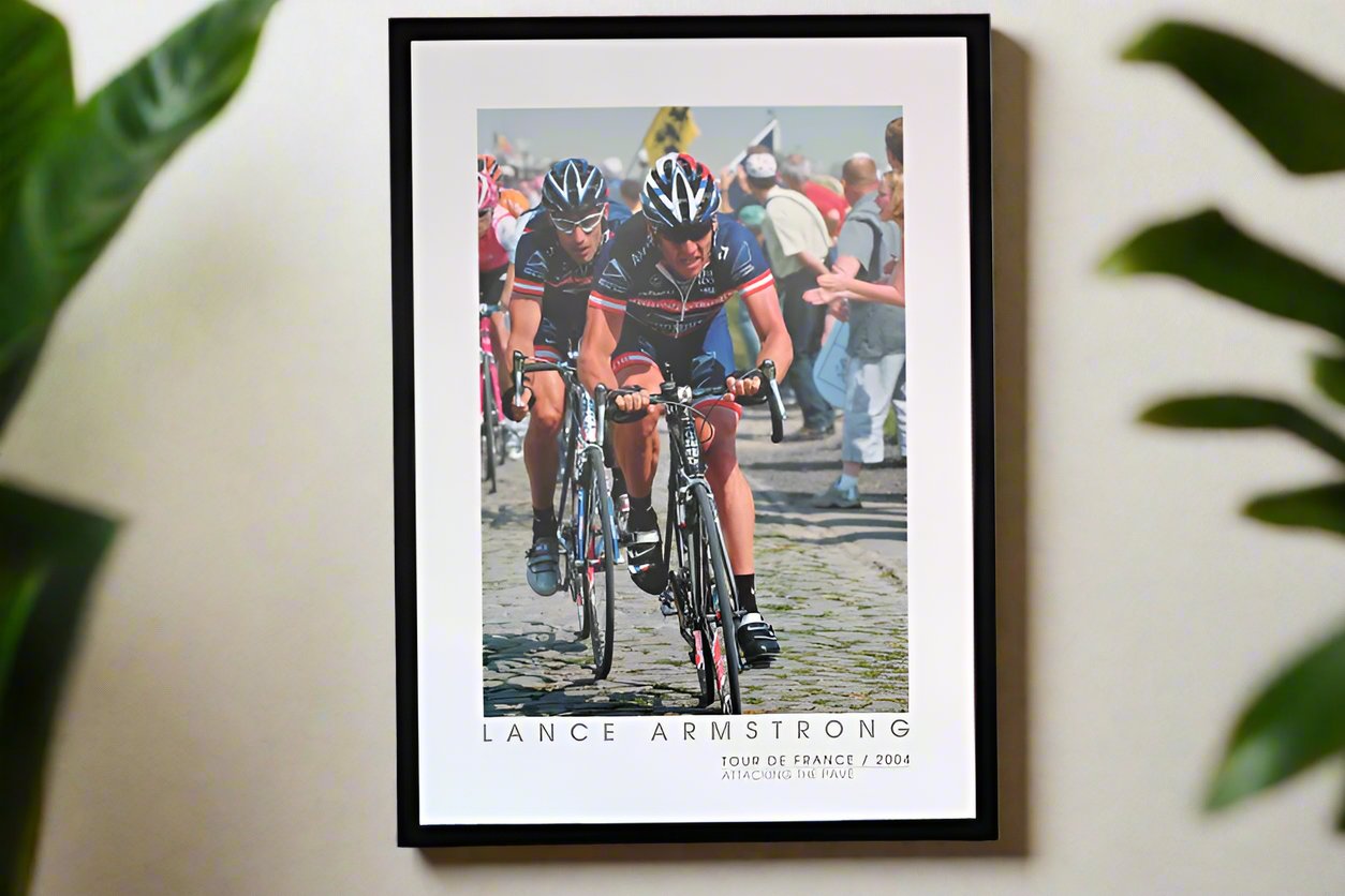 2004 Tour De France. Lance Armstrong, George Hincapie and Jan Ullrich race over the cobblestones at Gruson during Stage 3 of the 2004 Tour De France.