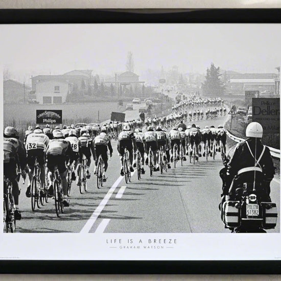 Cyclists in the 1983 Milan San Remo battle against strong winds in the Po Valley