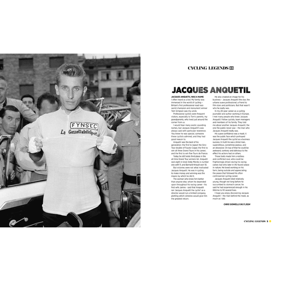 Introduction page to Cycling Legends 03 Jacques Anquetil by Chris Sidwells.