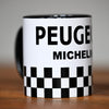 Mug designed in the style of retro cycling team Peugeot