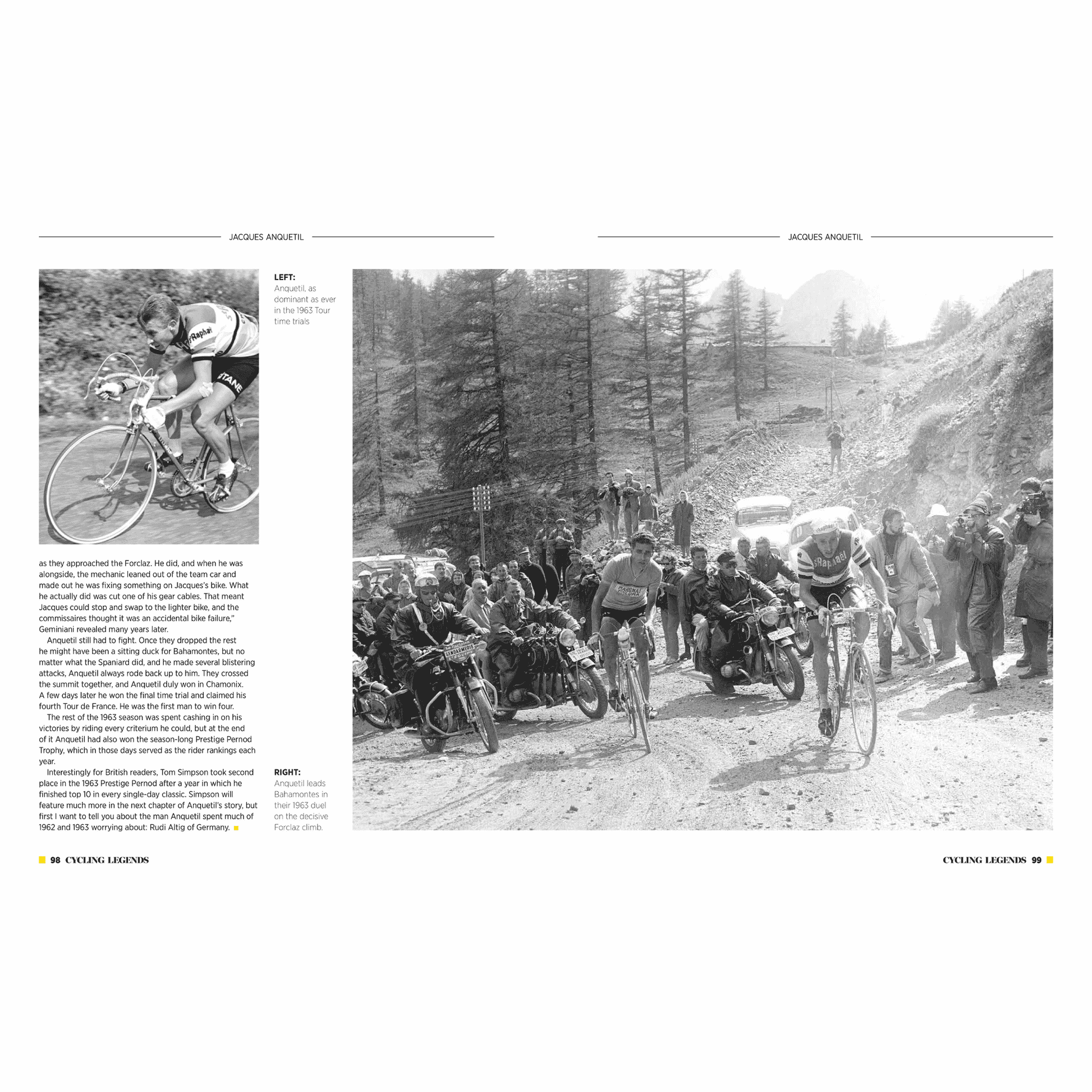 Cycling Legends 03 Jacques Anquetil by Chris Sidwells - Anquetil leads Bahamontes in thie duel on the Forclaz climb. 