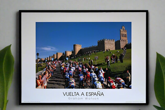 2002 Vuelta A Espana. The peloton climbs into the walled city of Avila, Spain.