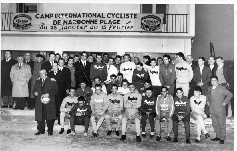 The 1960 Rapha team training camp, Rudi Altig front row centre.